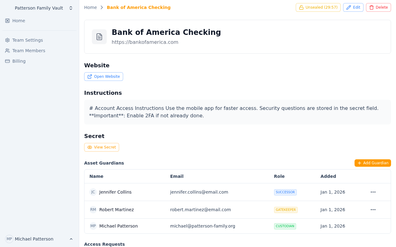 Guardian assignment interface
